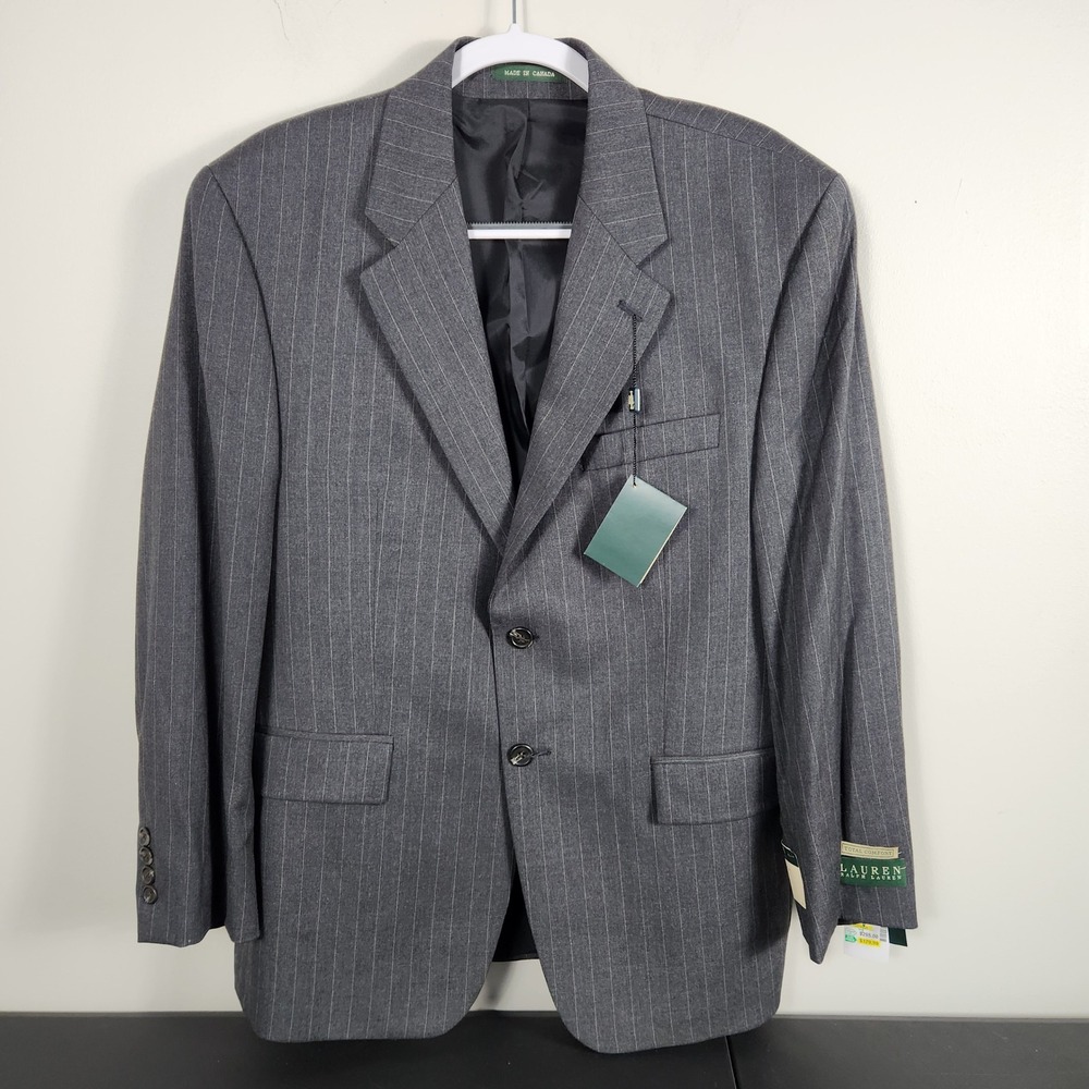 Lauren Ralph Lauren Mens 40S Grey Pinstripe 100% Wool Suit Jacket Blazer